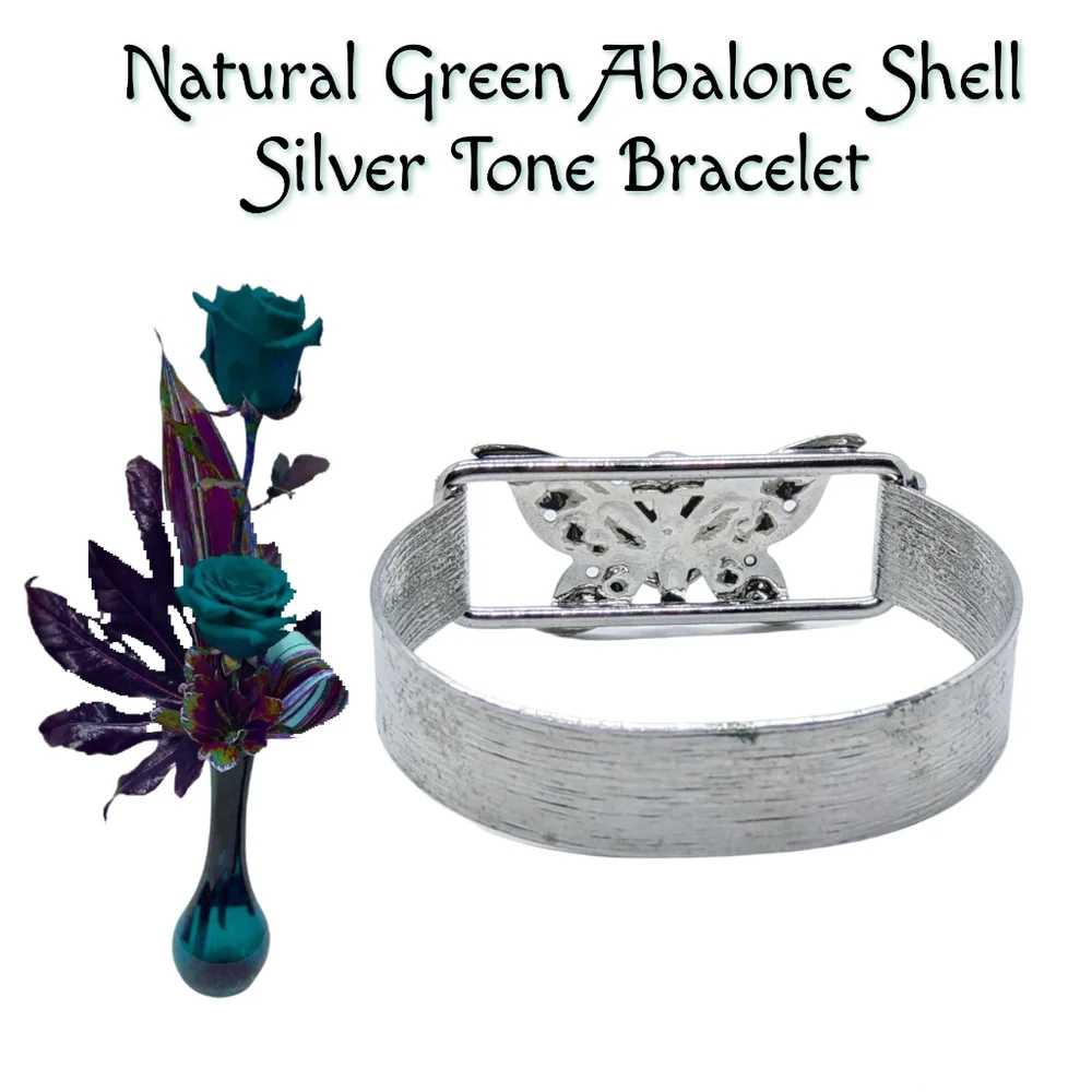 Natural Green Abalone Shell Silver Tone Bracelet